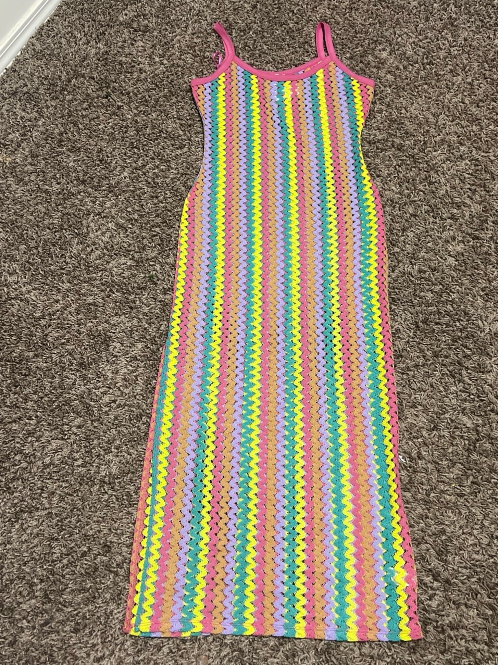 love J Multicolor Zigzag Crochet Maxi Dress - Pink Trim